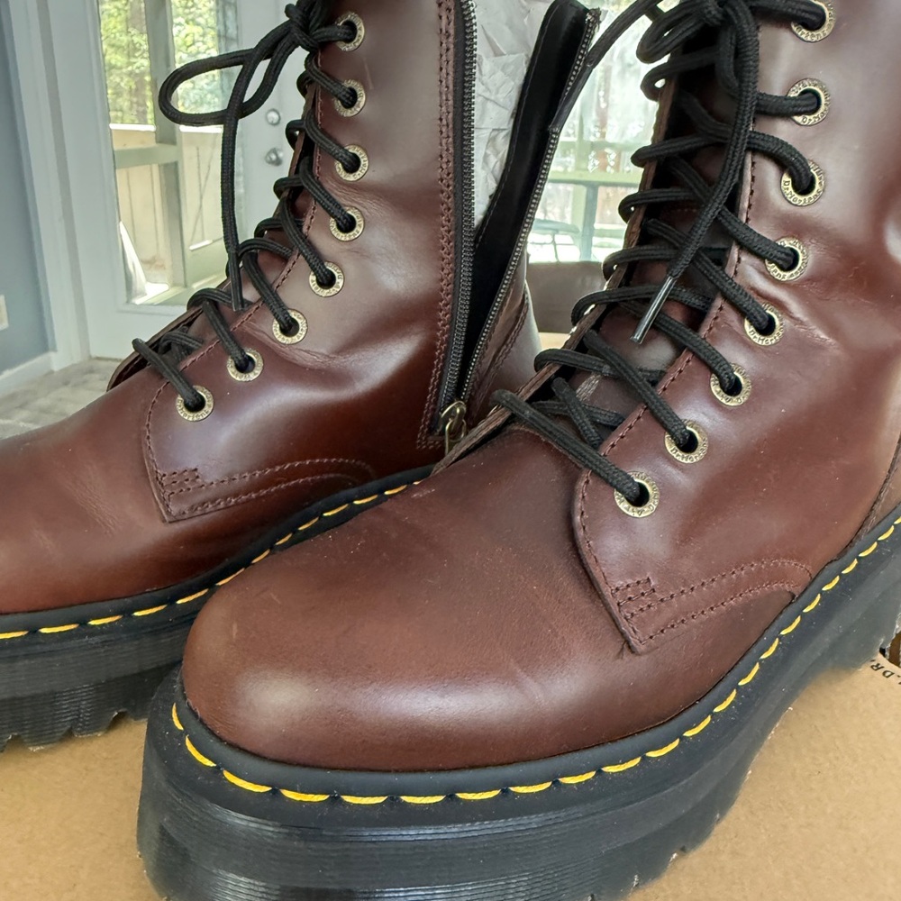 Dr. Martens Brown Leather Lug Platform Boots with Yellow Stitching Brand NEW!!!